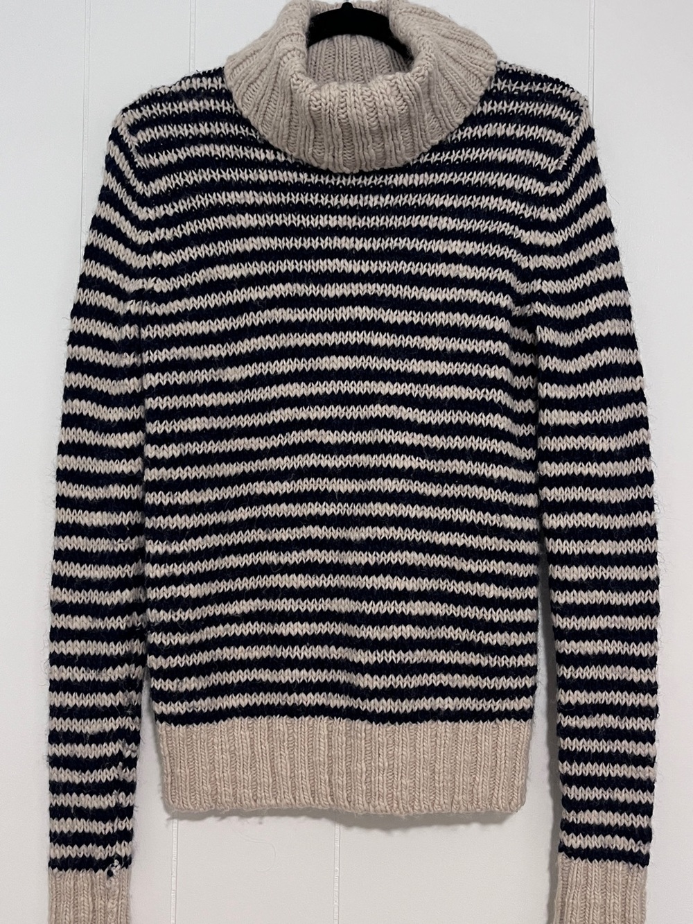 Landsend Striped Navy and Cream Turtleneck Sweater
